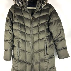 Lands End Down Parka Hooded 3/4 Size Large Olive